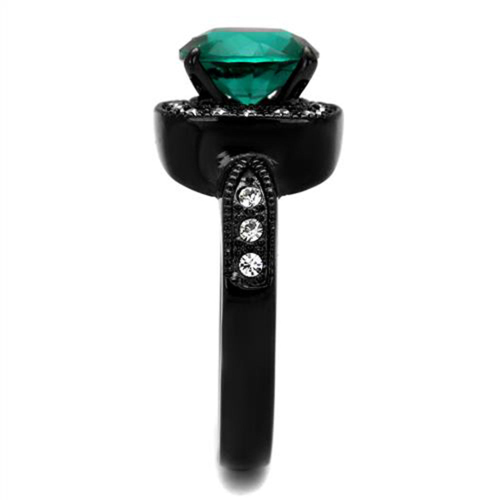 ARTK2209 Black Halo Design 3.25 Ct Round Cut Blue Zircon & Clear CZ Fashion Ring Size 5-10